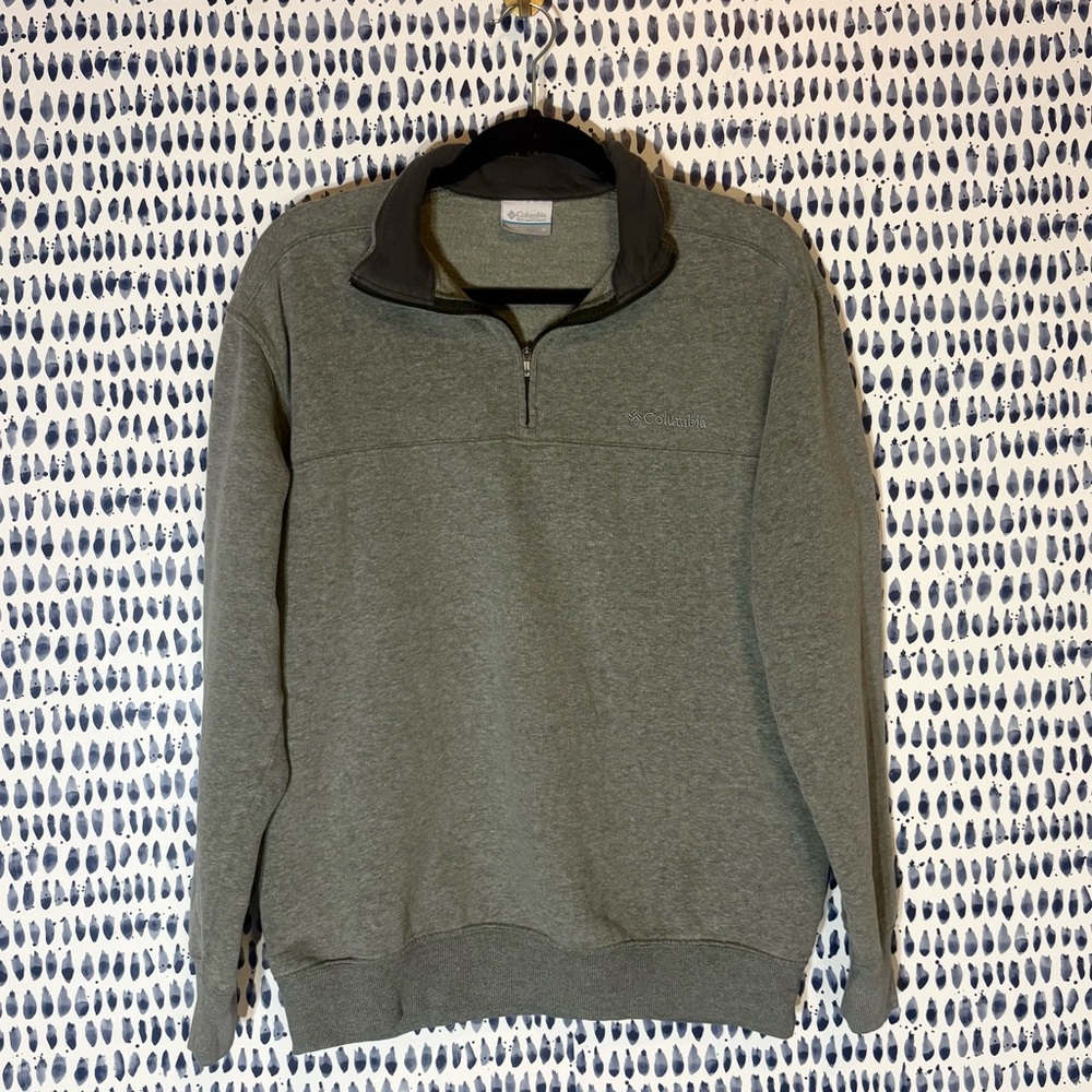 Men’s Columbia Quarter Zip Pullover sz M grey fleece-lined warm fall cozy comfy